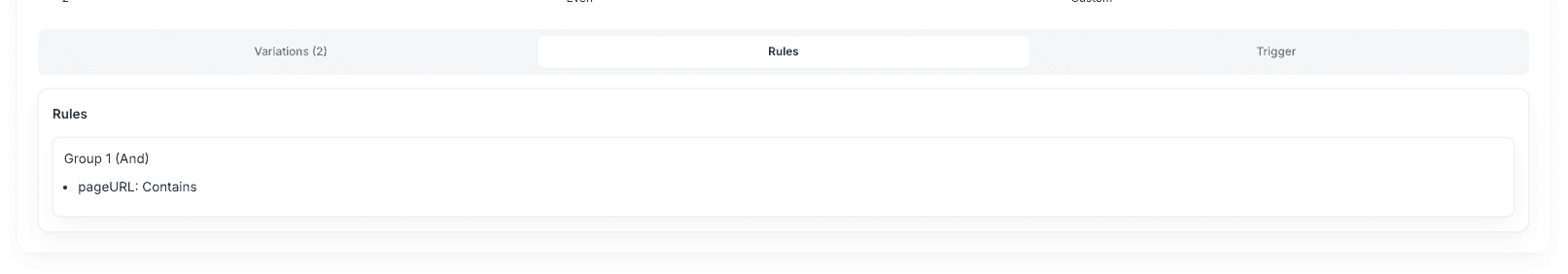 Campaign group rules tab showing a page URL condition