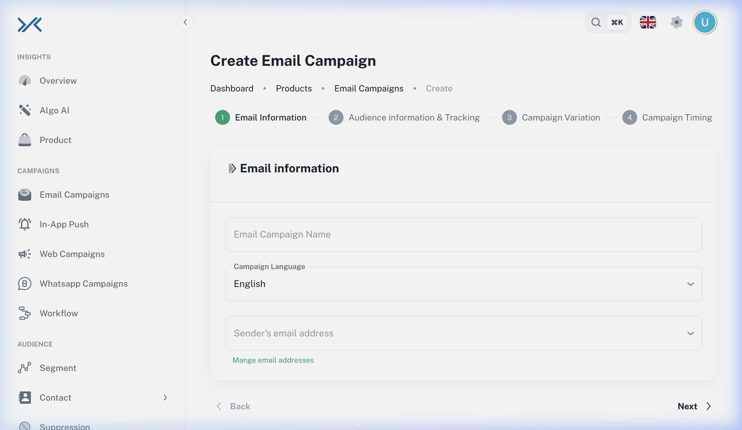 Step 1: Email Information