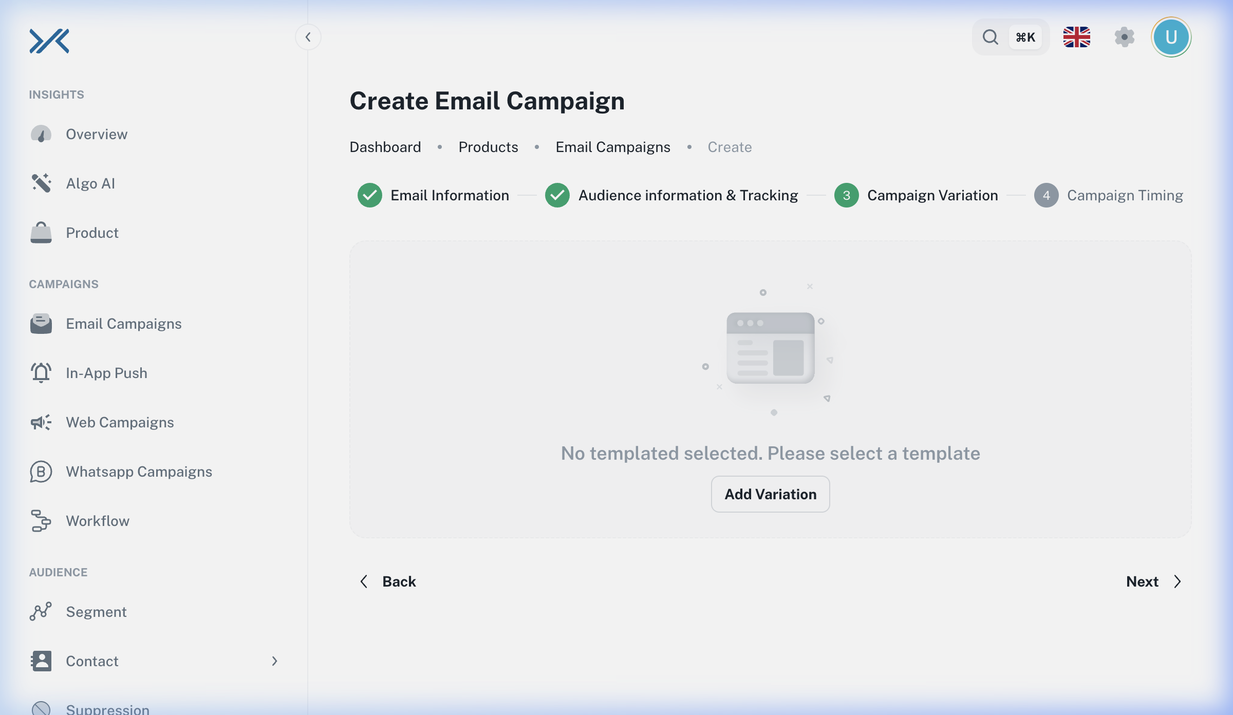 Step 3: Campaign Variation